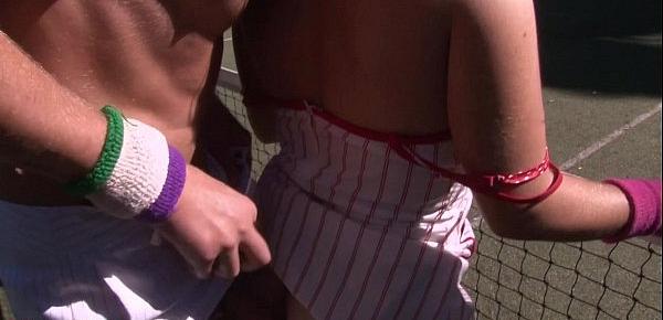  Nasty amateur couple fucking on a tennis court